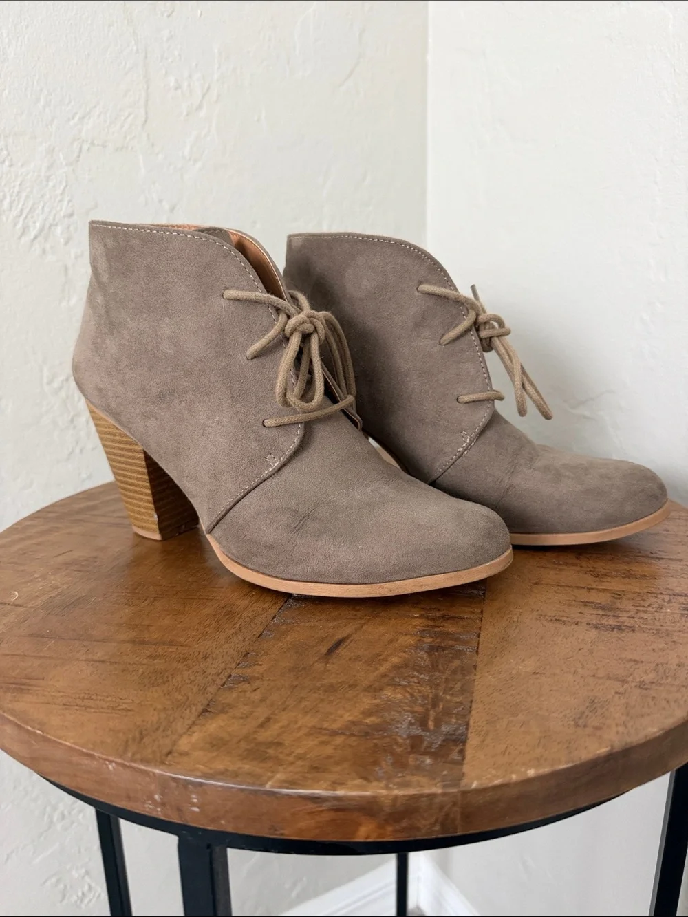 Taupe Suede Lace-Up Ankle Booties